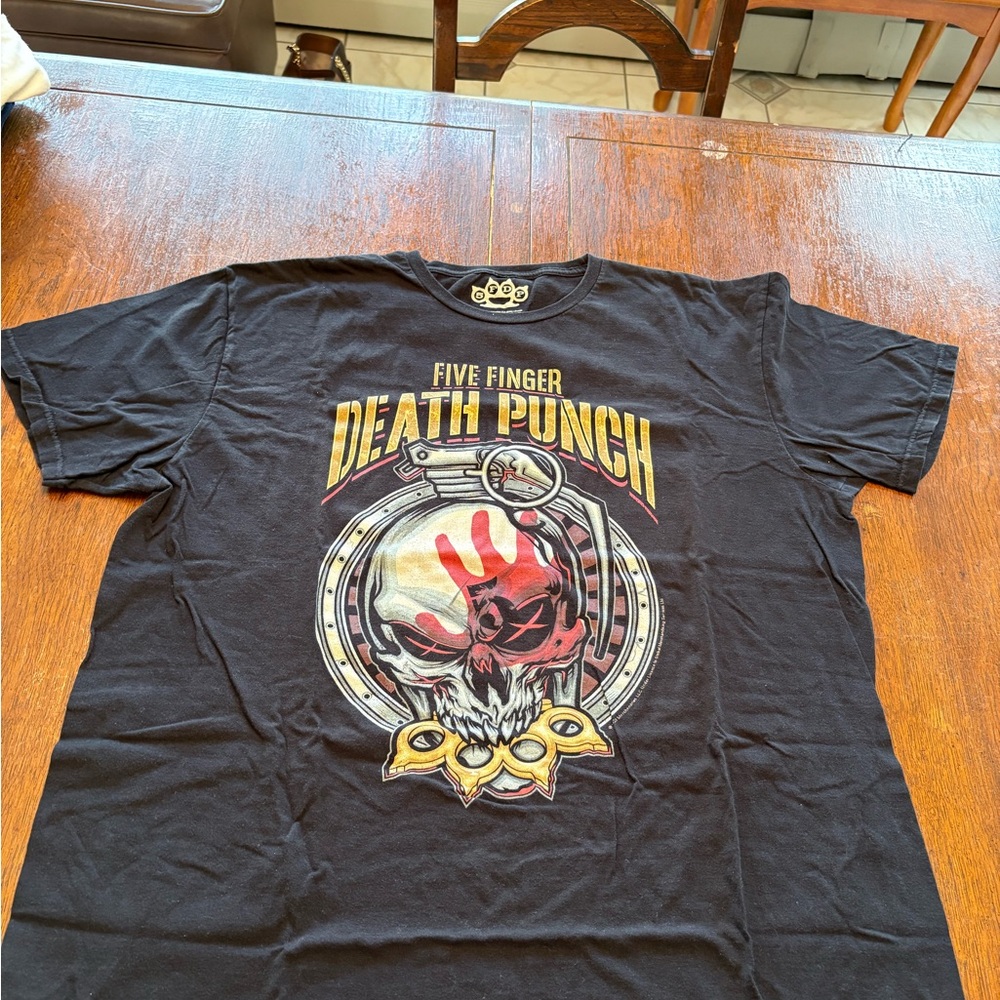 Hot Topic Black and Gold Five Finger Death Punch Tee